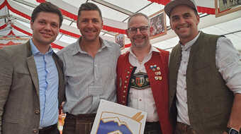 Pirmin Joas, Philipp Nawrath, Florian Greis und Michael Greis beim Bezirksmusikfest Nesselwang 2025