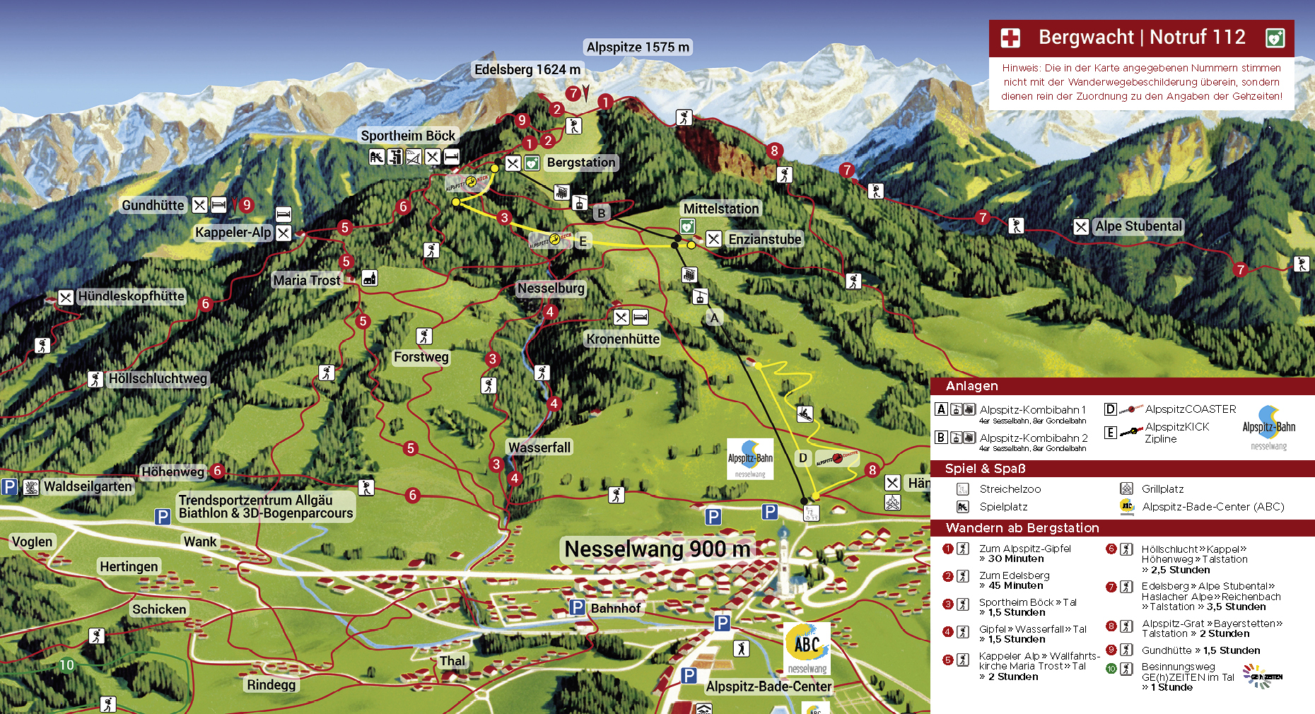 Übersichtskarte über Wanderwege an der Alpspitze