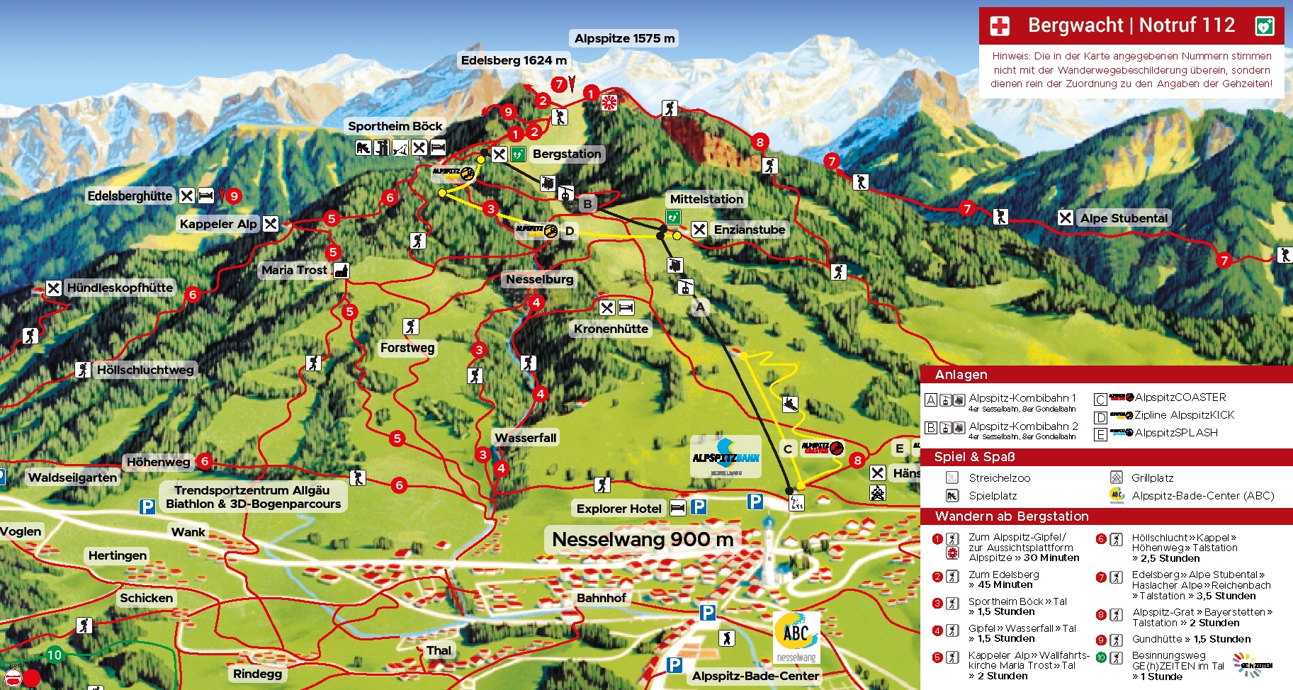 Übersichtskarte über Wanderwege an der Alpspitze