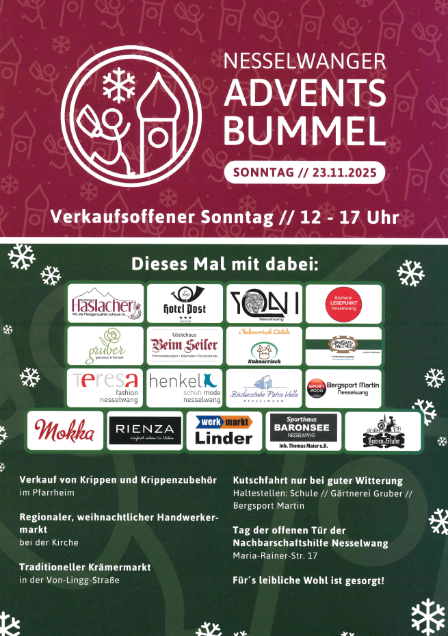Nesselwanger Adventsbummel mit Verkaufsoffenem Sonntag